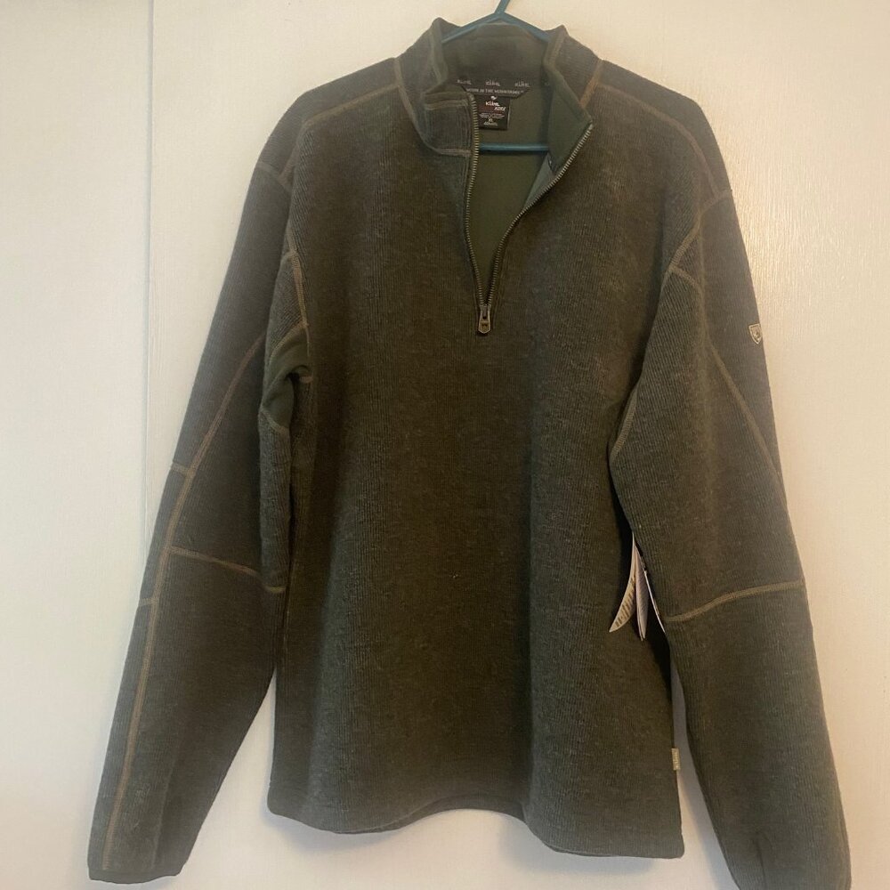 KUHL Thor Men's XL Sweater Wool Blend 1/4 Zip Pullover Green Thermo Kore - NEW